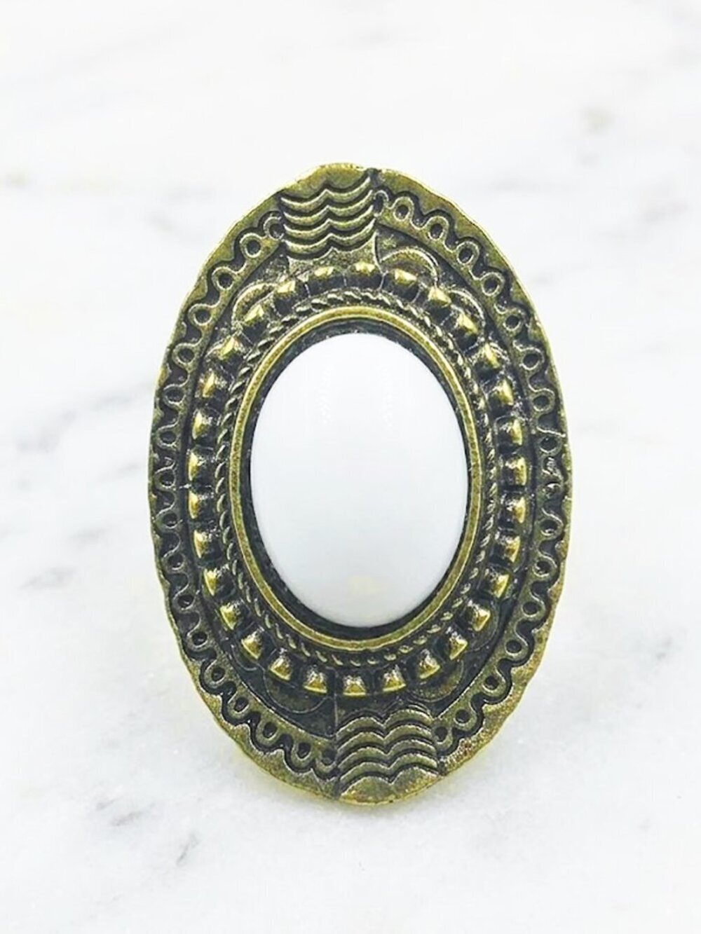 Ladies White Aztec Ring